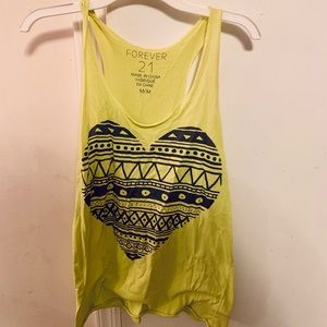 Forever 21 Yellow Tribal Heart Sleeveless Shirt